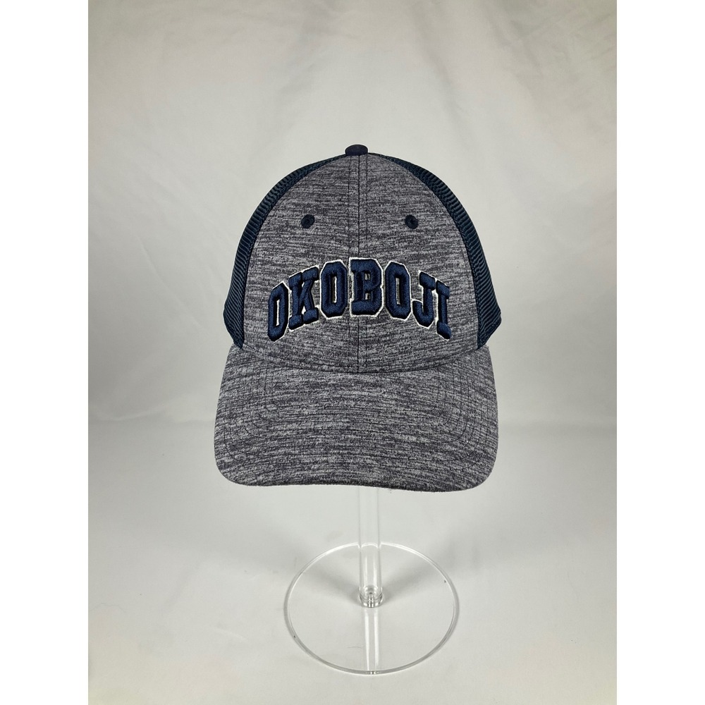 The Game Okoboji Trucker Hat Mens Gray Navy Blue Mesh Snapback Cap WPL11590
